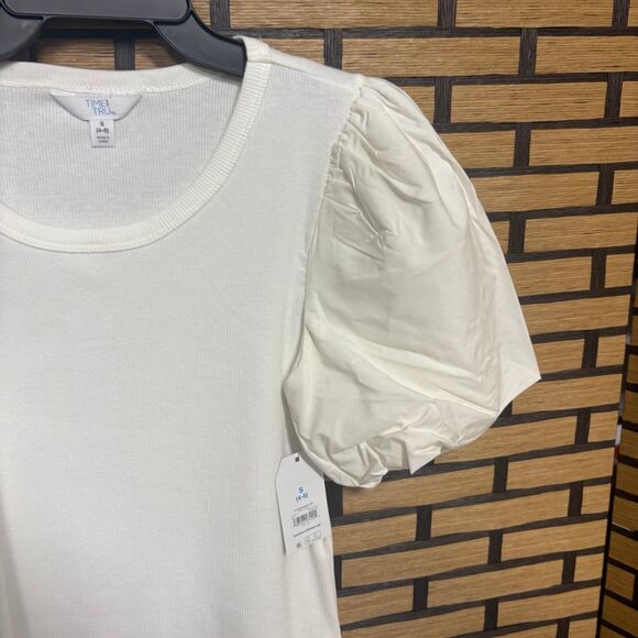 Time And Tru White Puff Sleeve Top Size Small - Picture 3 of 8